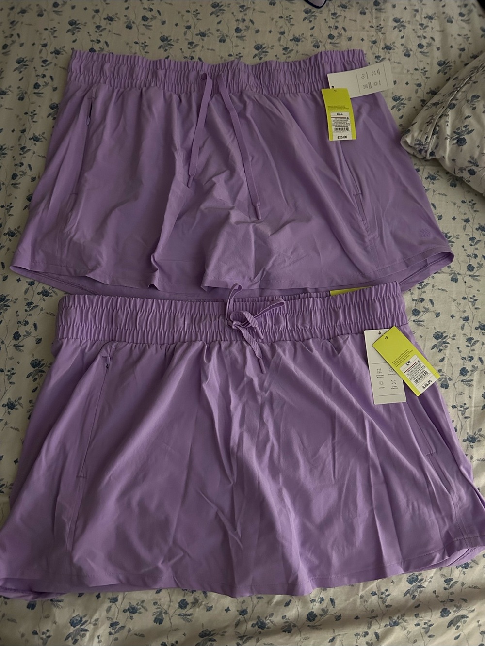 2 pairs Women’s Lavender Athletic Shorts with Drawstring Waist